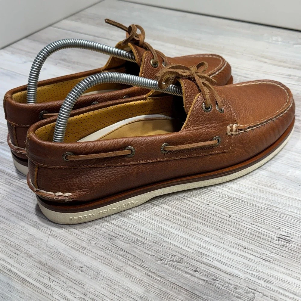 Sperry Gold Authentic Original 2-Eye Tan Tumbled Boat Shoe STS25504 Men's Sz 9.5